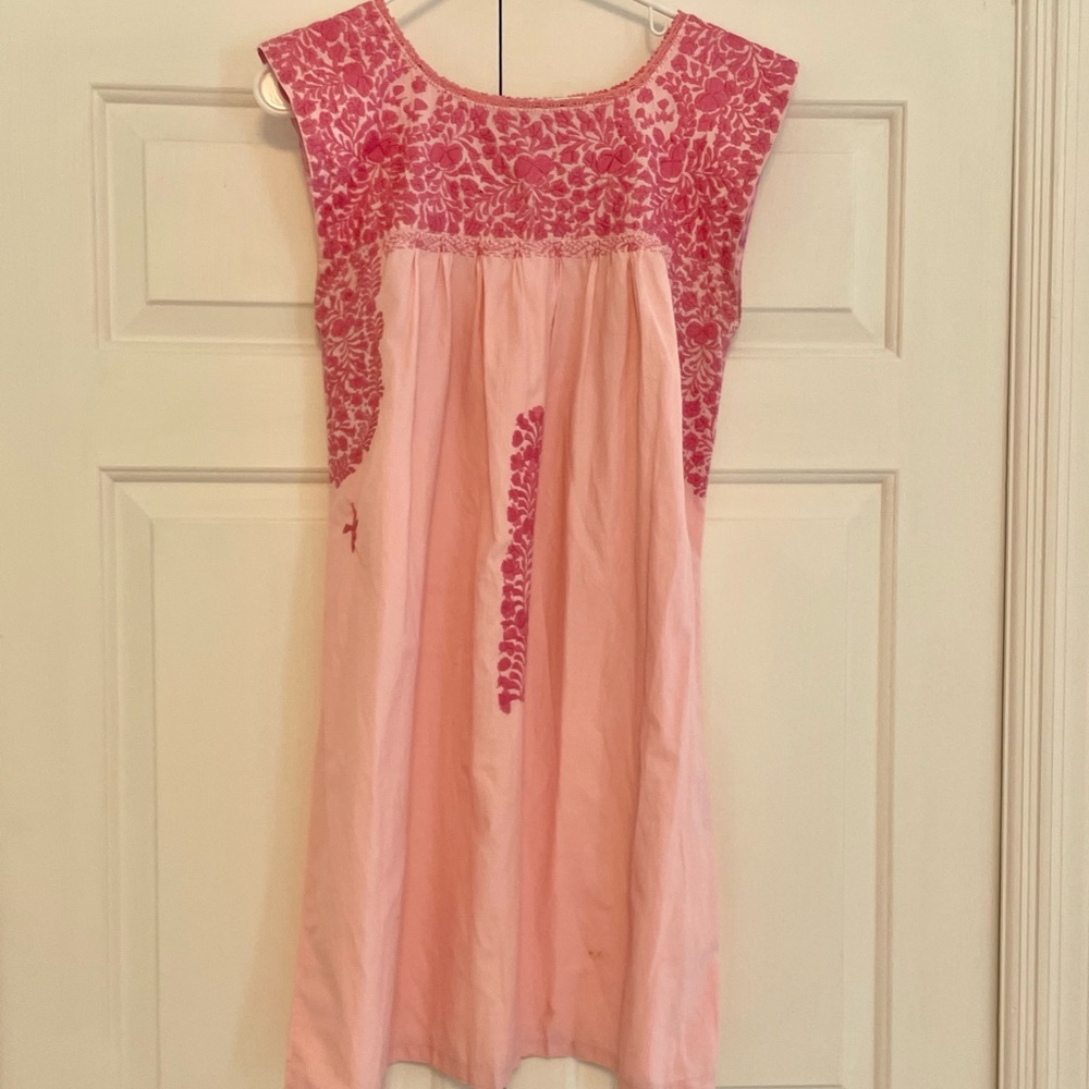 Mi Golondrina Embroidered Pink Flores Short Dress